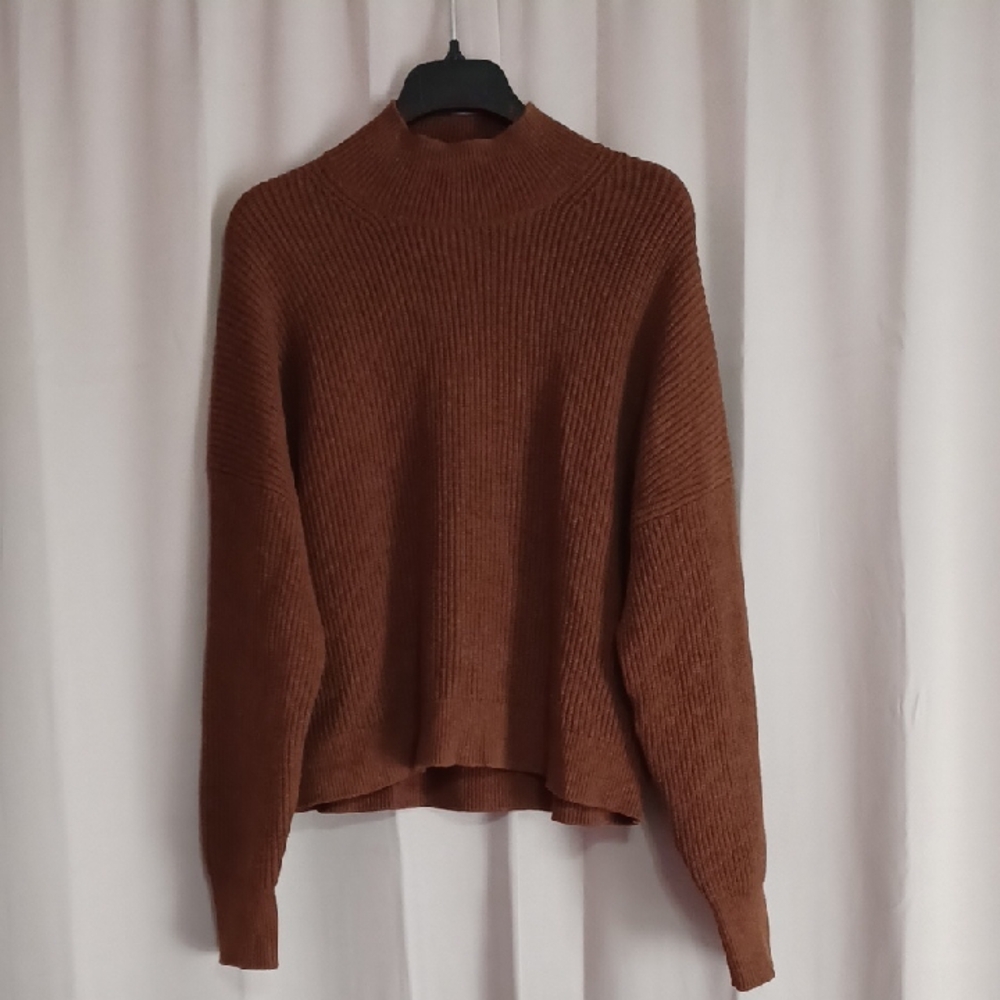 J. Crew Ribbed Mock Neck Sweater Stretch Yarn Relaxed Fit Dropped Shoulders XL